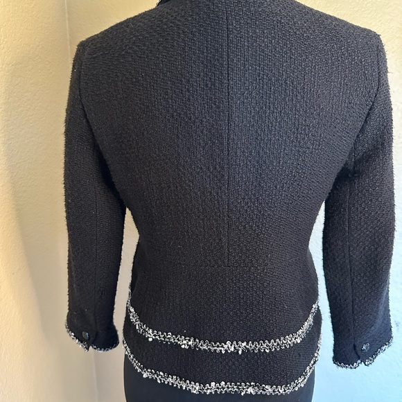 Talbots Black Tweed Blazer Jacket With Trim & Front Pockets Sz 2 - Picture 3 of 4
